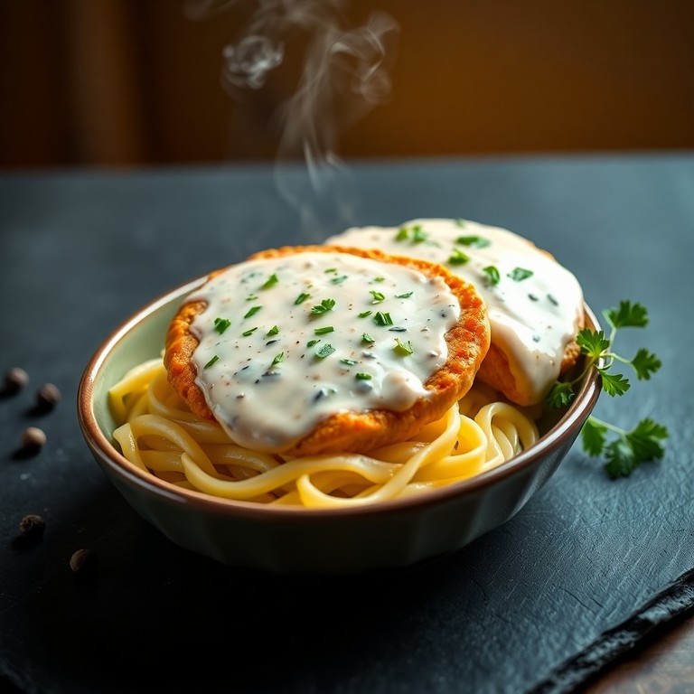 Escalopes de Dinde à la Crème et aux Champignons sur Lit de Tagliatelles