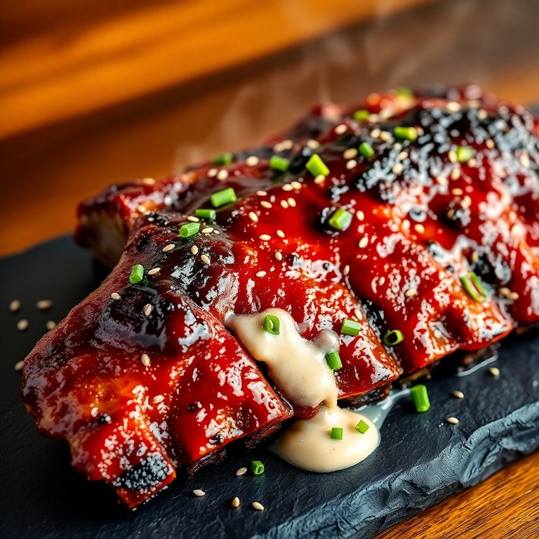 Costillas Glaseadas a la Fritura Crujiente con Salsa Agridulce y Mayonesa Ahumada