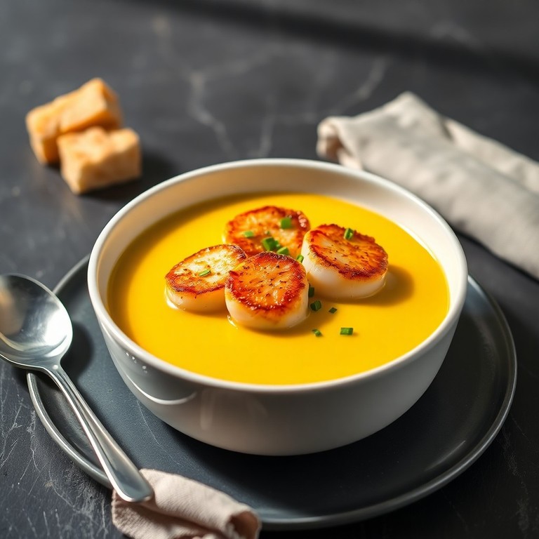 Velouté de Saint-Jacques et Safran, Croûtons Aillés