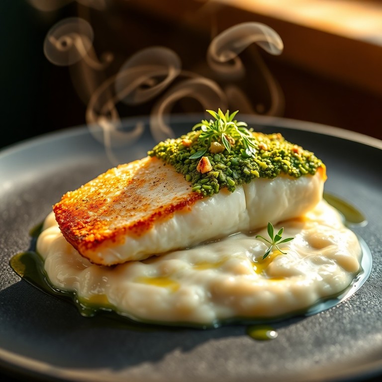 Filet de Saint-Pierre en Croûte d'Herbes, Risotto Crémeux au Parmesan