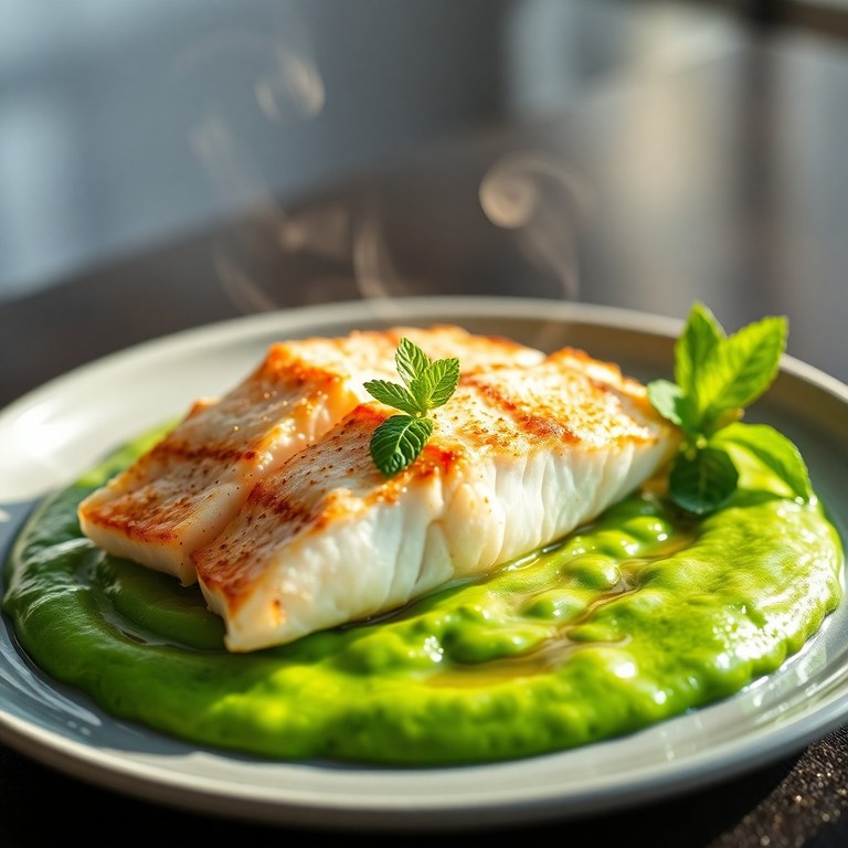 Tentazione di Sarago al Forno su Crema di Piselli e Menta (Senza Panna)