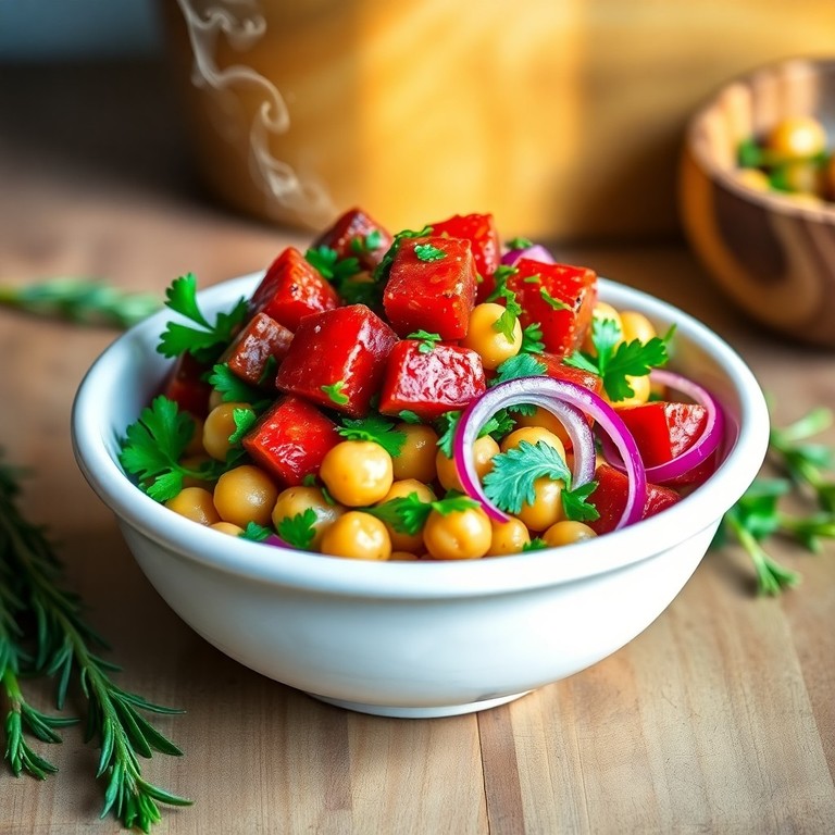 Salada Morna Mediterrânea de Grão de Bico e Calabresa Defumada