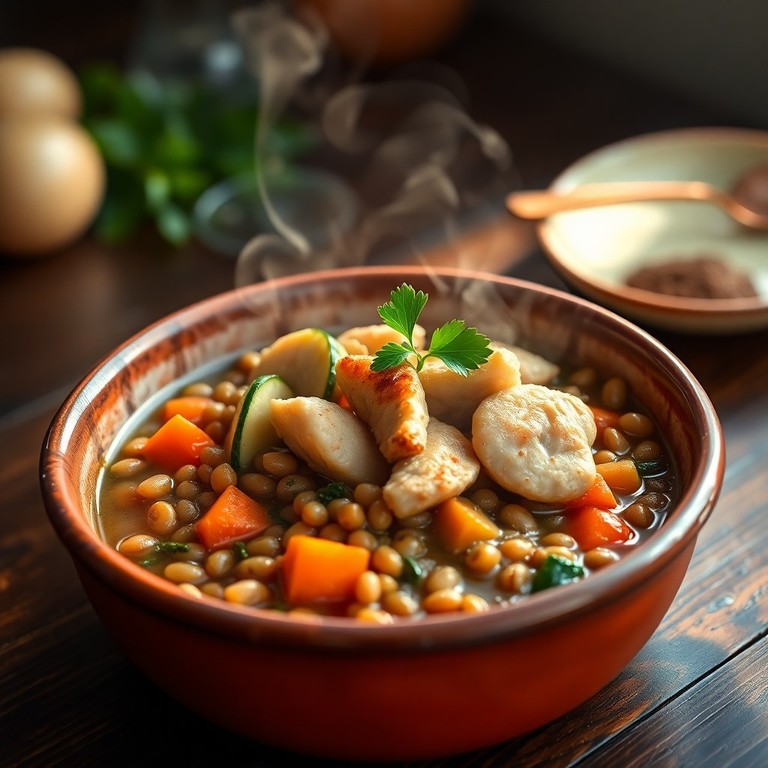 Guiso Rústico de Lentejas con Tiraditos de Pollo y Verduras