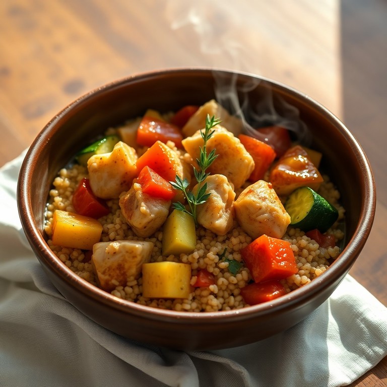 Estofado Rústico de Pollo y Quinoa con Vegetales Mediterráneos