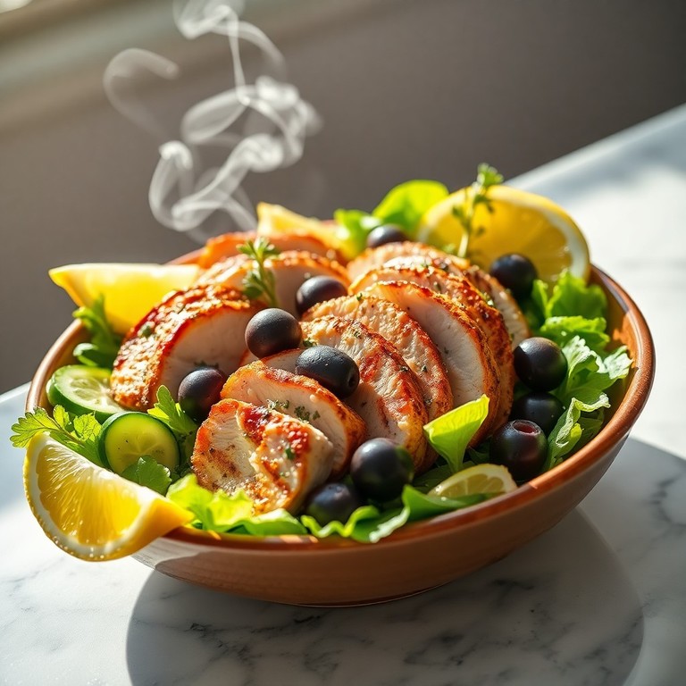Ensalada Mediterránea de Pollo a la Parrilla con Aderezo de Limón y Hierbas