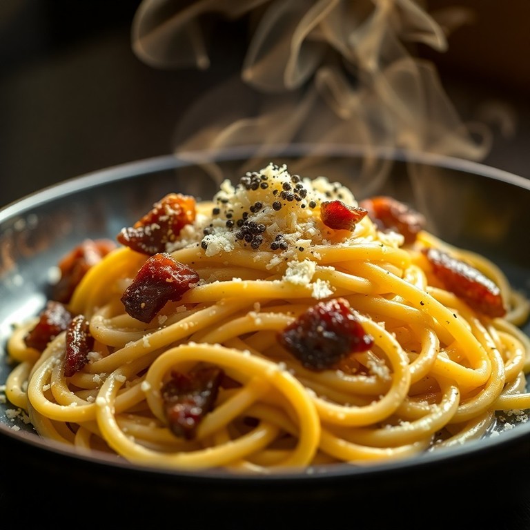 Spaghetti Carbonara Réinventée aux Oignons Caramélisés