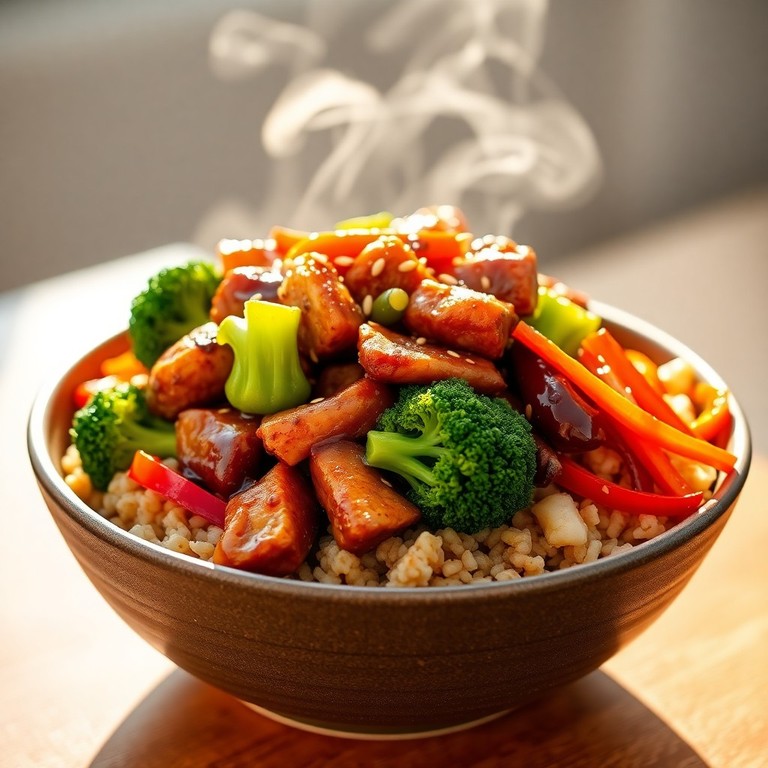 Bowl de Arroz Integral con Pollo Salteado y Tamari