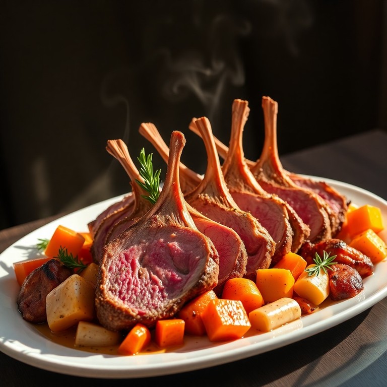 Rosemary & Garlic Roasted Rack of Lamb with Root Vegetables