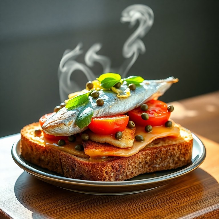 Bocadillo Mediterráneo de Sardinas Frescas y Tomates Confitados