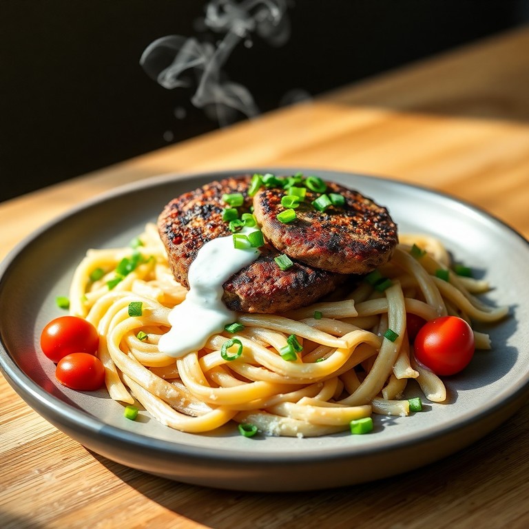 Galettes de Bœuf au Céleri et Salade de Pâtes Complètes