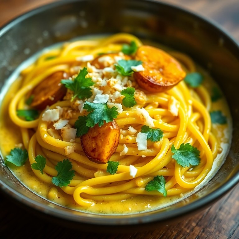 Espaguete Cremoso com Banana-da-Terra e Coco