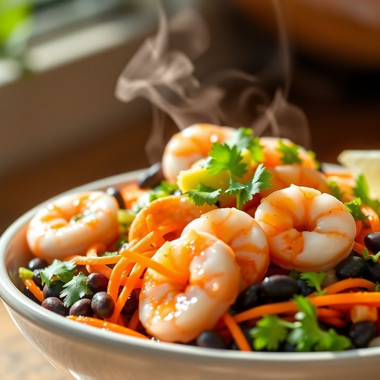 Snabb Svarta Bönsallad med Räkor, Lime och Koriander