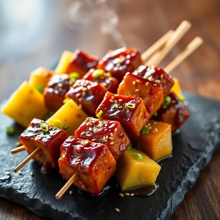 Brochettes de Porc Laqué à l'Ananas et au Gingembre
