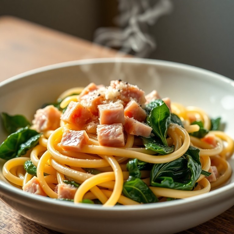 Bandnudeln mit cremiger Schinken-Spinat-Soße