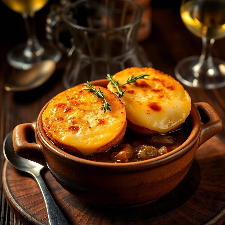 Klassieke Franse Uiensoep met Gekruide Croutons