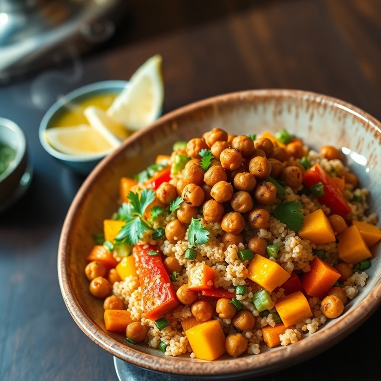 Salade Tiède de Pois Chiches Grillés à l'Air Fryer, Quinoa et Légumes Rôtis