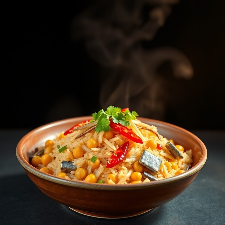 Riz Frit Épicé aux Pois Chiches et Sardines, Parfum de Galanga