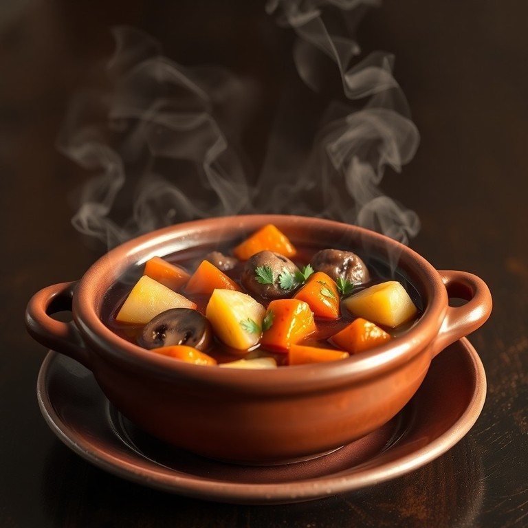 Guiso Rústico de Papas, Champiñones y Zanahorias al Vino Tinto