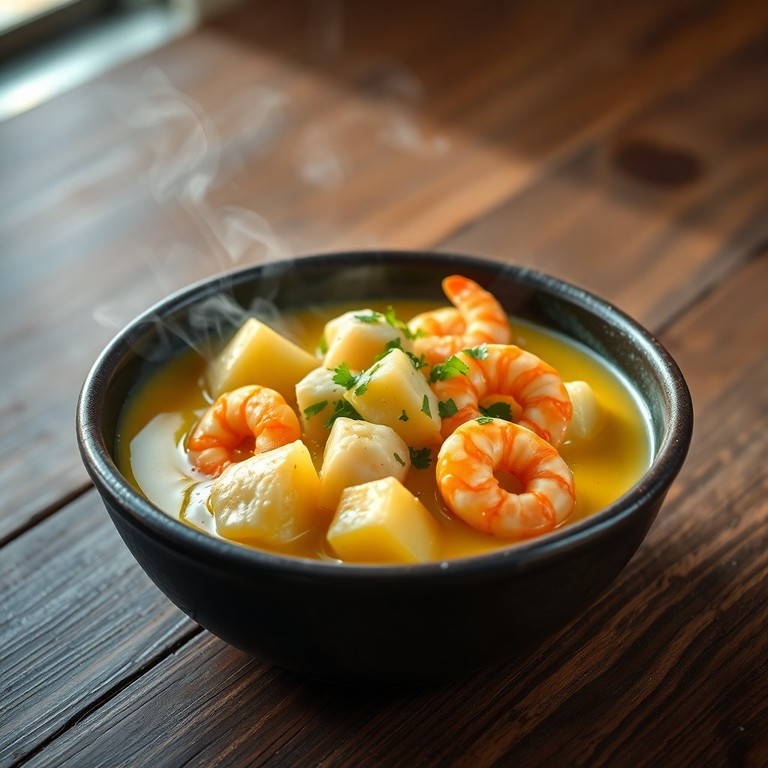 Guiso Cremoso de Papa y Merluza con Toque de Langostinos