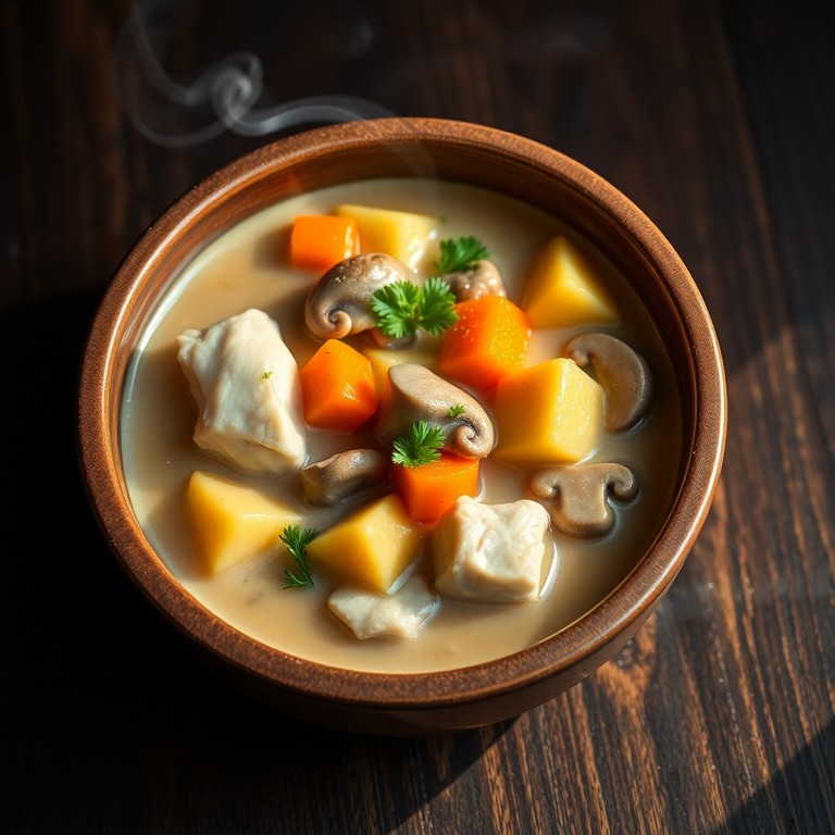 Guiso Cremoso de Pollo y Champiñones con Papas