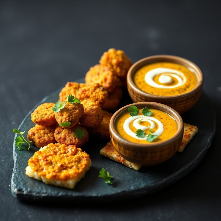 Air Fryer Okra Poppers with Curried Lentil Dip and Rice Cakes