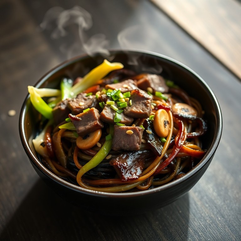 Nouilles Soba Sautées au Bœuf et Champignons Shiitake