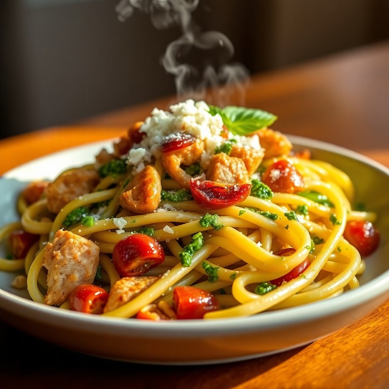 Kyllingepasta med Soltørret Tomat og Basilikumpesto