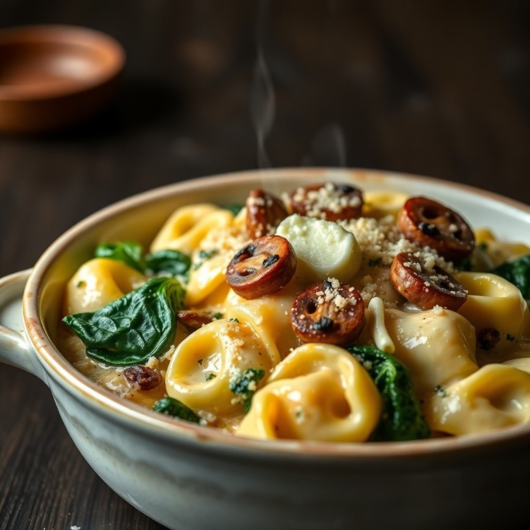 Creamy Gorgonzola Spinach and Mushroom Tortellini Bake