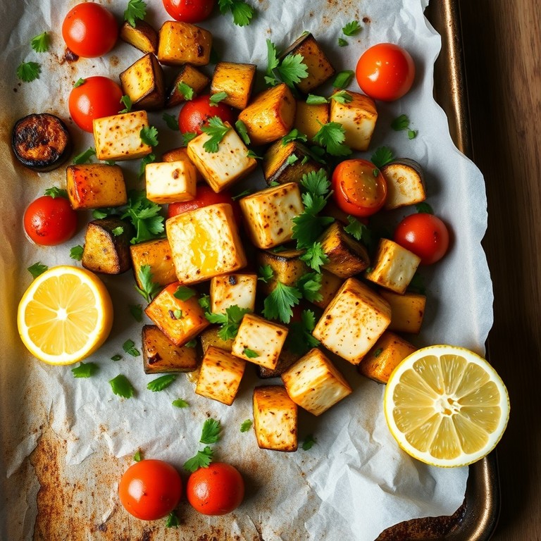 One-Pan Mediterranean Lemon Herb Roasted Vegetables with Halloumi