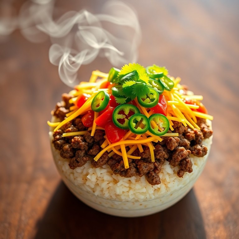 Classic Bulk Beef Taco Rice Bowls with Fresh Jalapeños