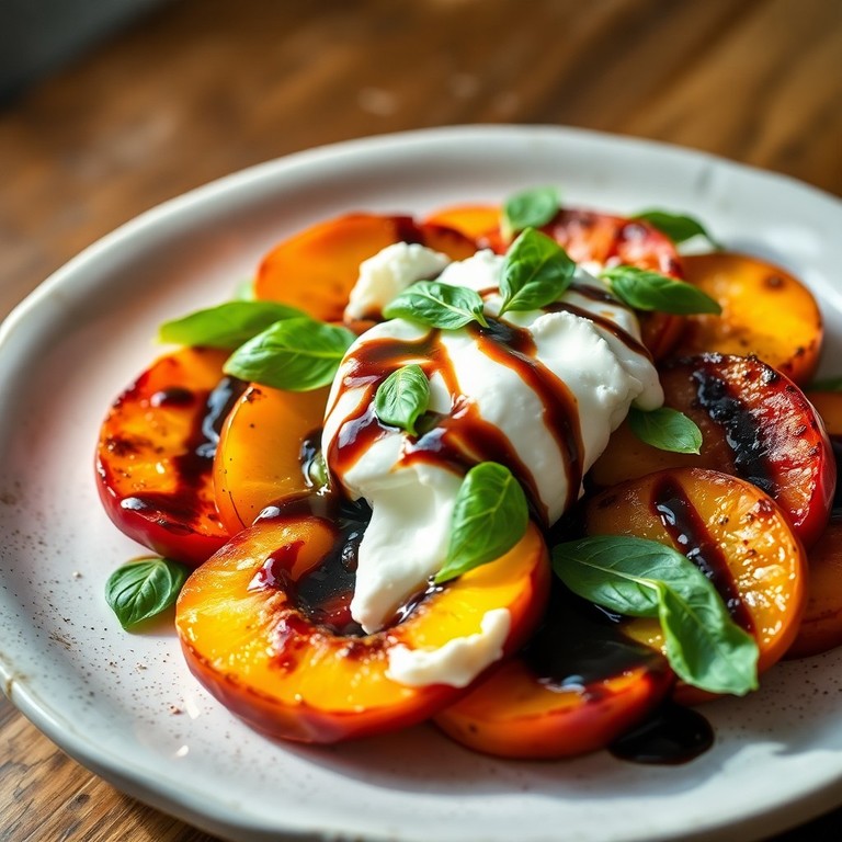 Ensalada Caprese de Durazno y Burrata con Reducción Balsámica