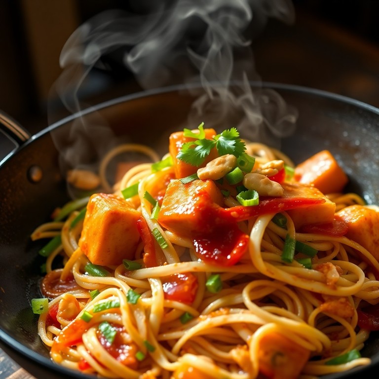 Asiatische Kohl-Nudel-Pfanne mit Erdnuss-Chili-Sauce