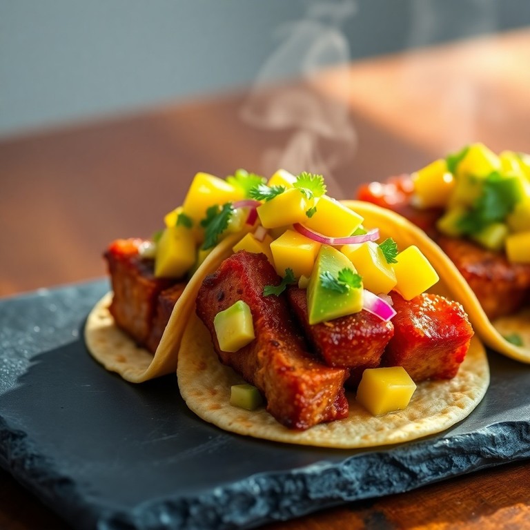 Crispy Pork Belly Tacos with Mango Salsa