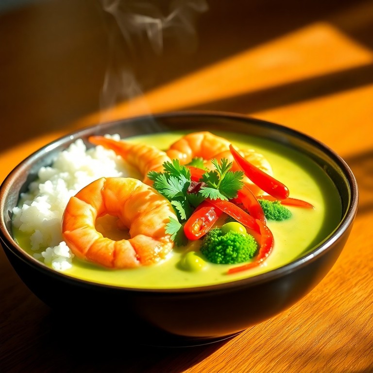 Curry Cremoso de Langostinos al Estilo Tailandés con Leche de Coco