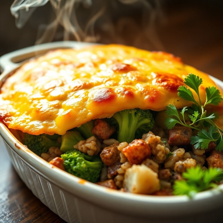 Hackfleisch-Brokkoli-Reis-Auflauf mit Käsehaube