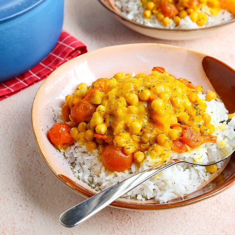 Pompoencurry met kikkererwten