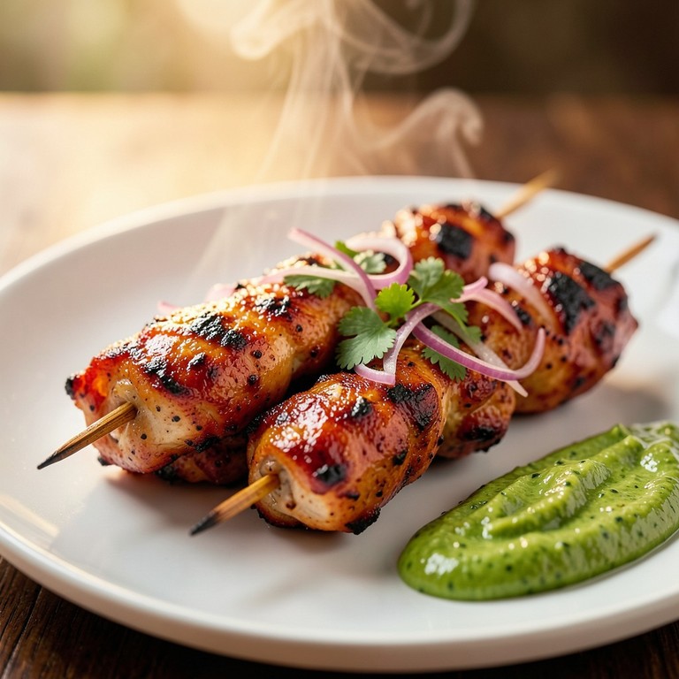 Tandoori Chicken Skewers with Refreshing Mint Chutney