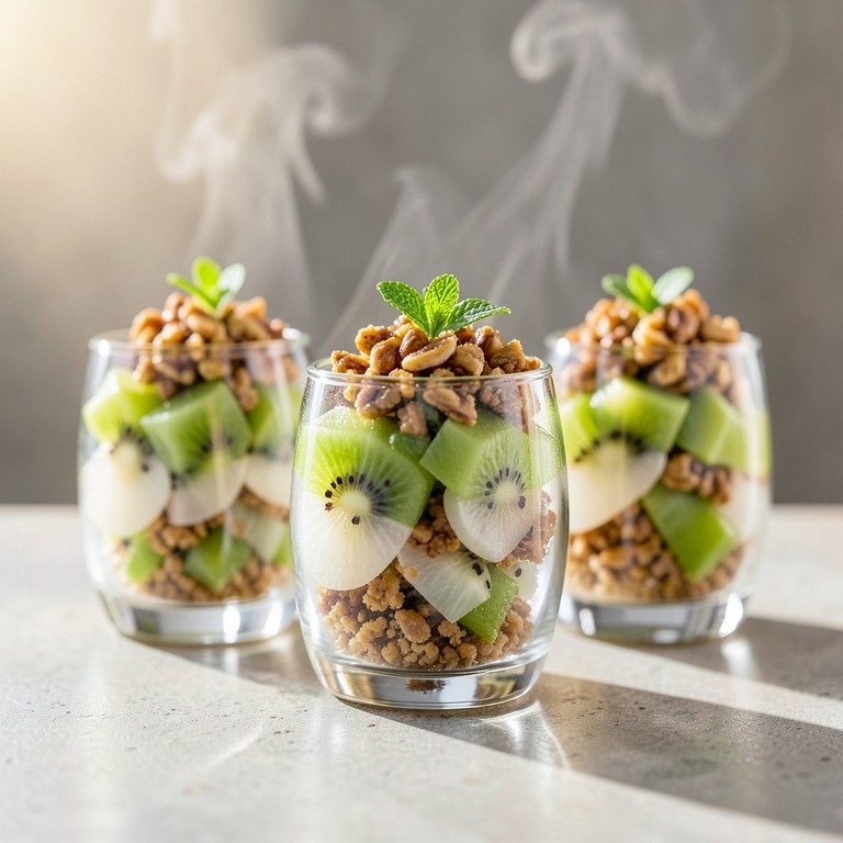 Verrines Rafraîchissantes Litchis, Kiwi et Crumble de Noisettes