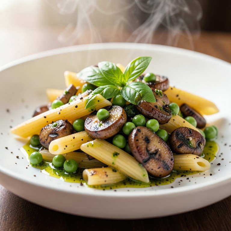 Salade Tiède de Pâtes, Champignons Grillés et Vinaigrette au Basilic