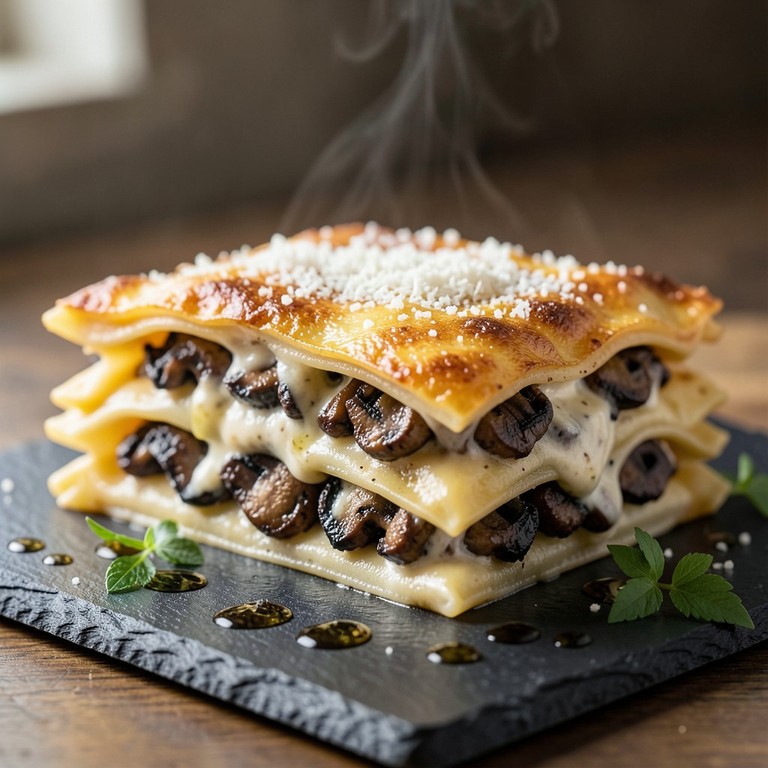 Lasanha Vegetariana de Cogumelos Selvagens e Bechamel Trufada