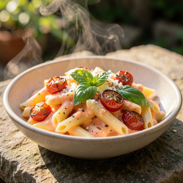 Cremige Tomaten-Ricotta-Pasta mit gerösteten Kirschtomaten