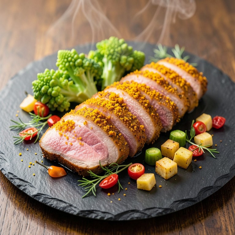 Filet Mignon Mariné au Colombo et Chou Romanesco Croquant