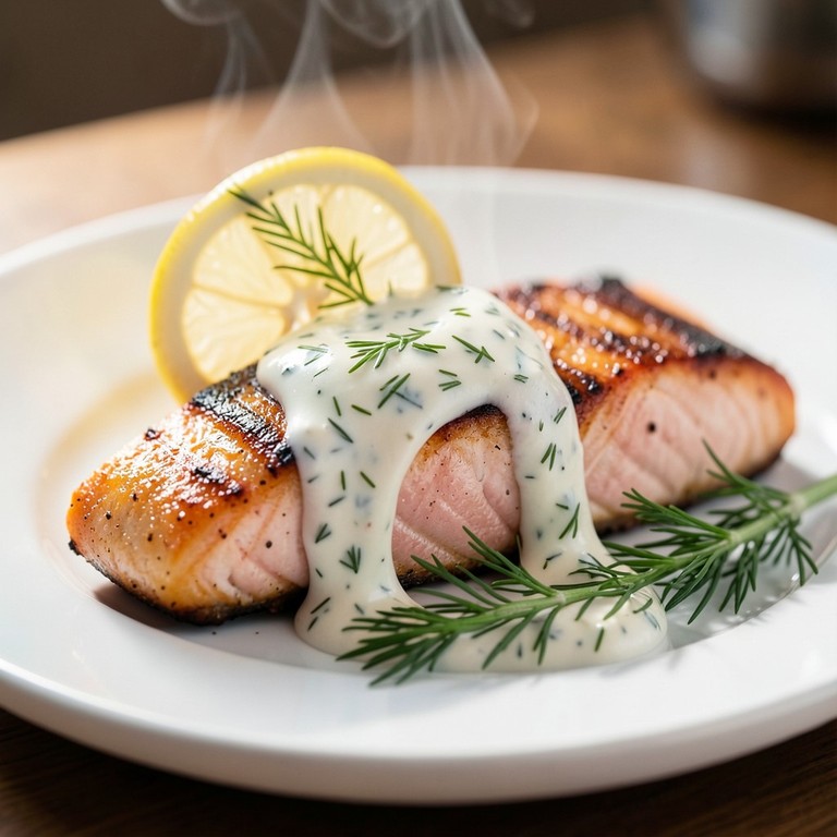 Speedy Salmon with Lemon-Dill Yogurt Sauce