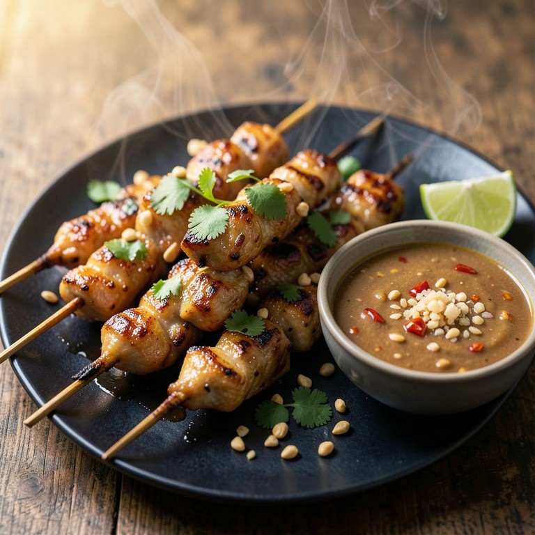 Würzige Thai Hähnchen-Satay Spieße mit verfeinerter Erdnusssauce