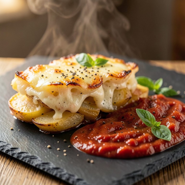 Gratinado de Batatas Cremosas com Molho de Tomate Caseiro