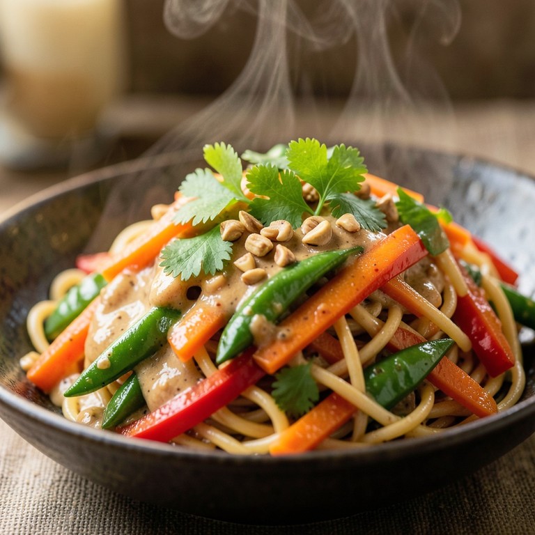 Blitz-Nudelpfanne mit cremiger Erdnusssauce