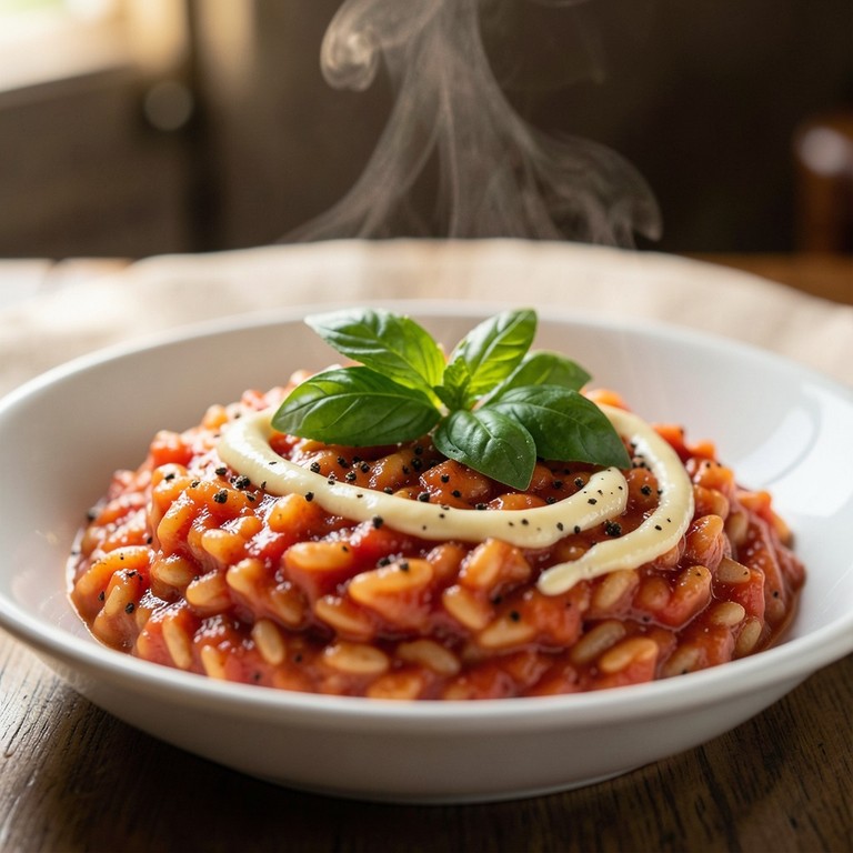 Risotto Cremoso de Tomate y Albahaca con Toque de Arroz Antún