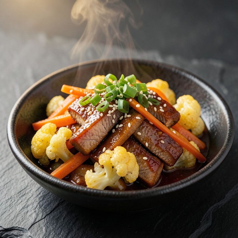 Корейский стир-фрай из свинины с цветной капустой