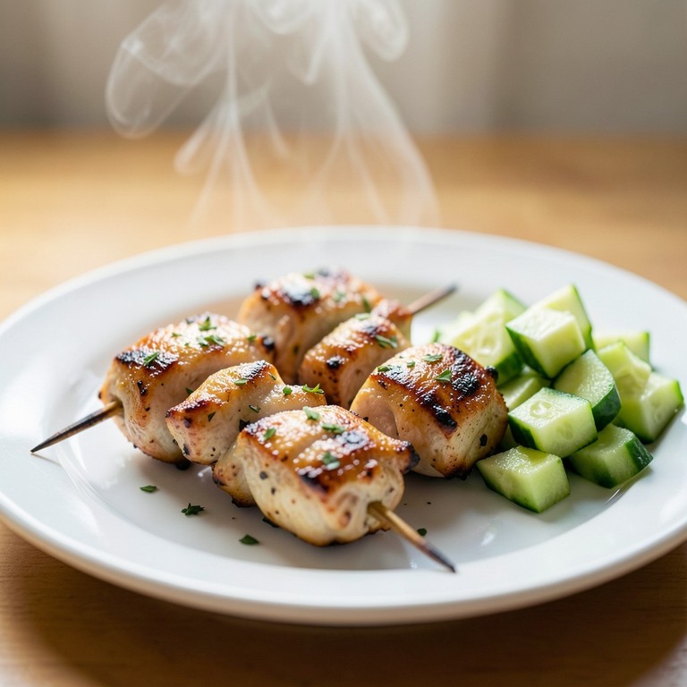 Brochettes de Poulet Citron-Herbes et Dés de Concombre