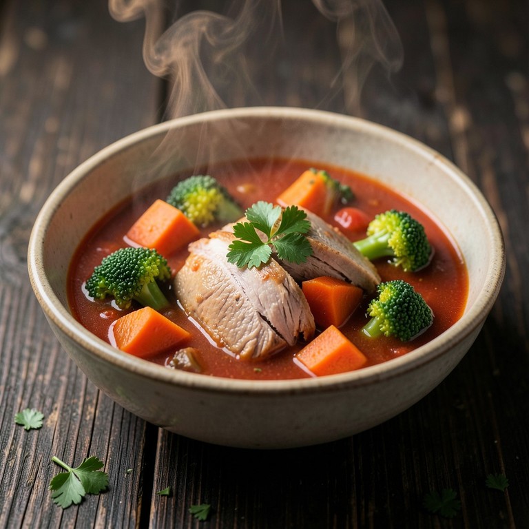 Deftiger Puten-Eintopf mit Wurzelgemüse und Brokkoli